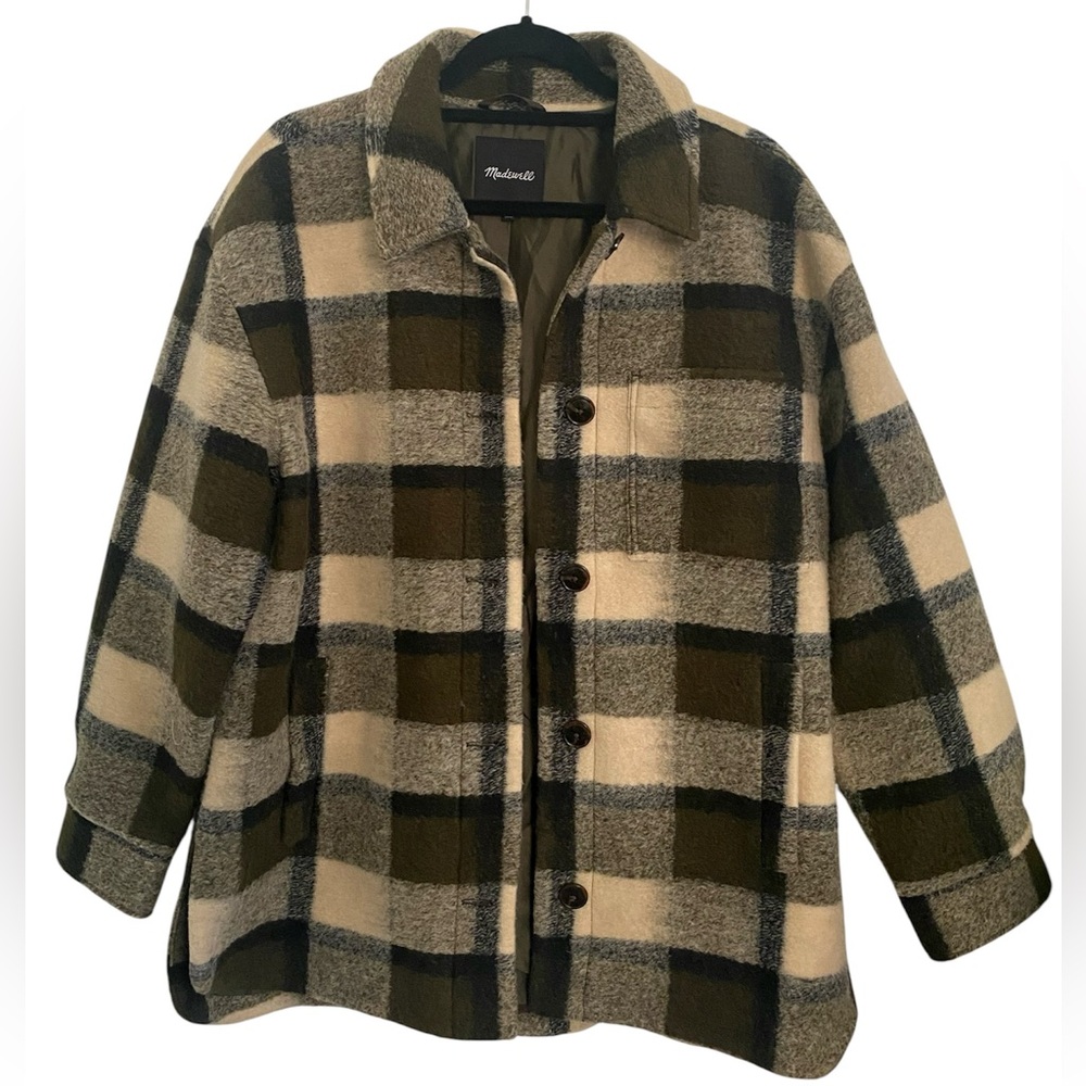 Madewell Plaid Jacket in Olive and Cream